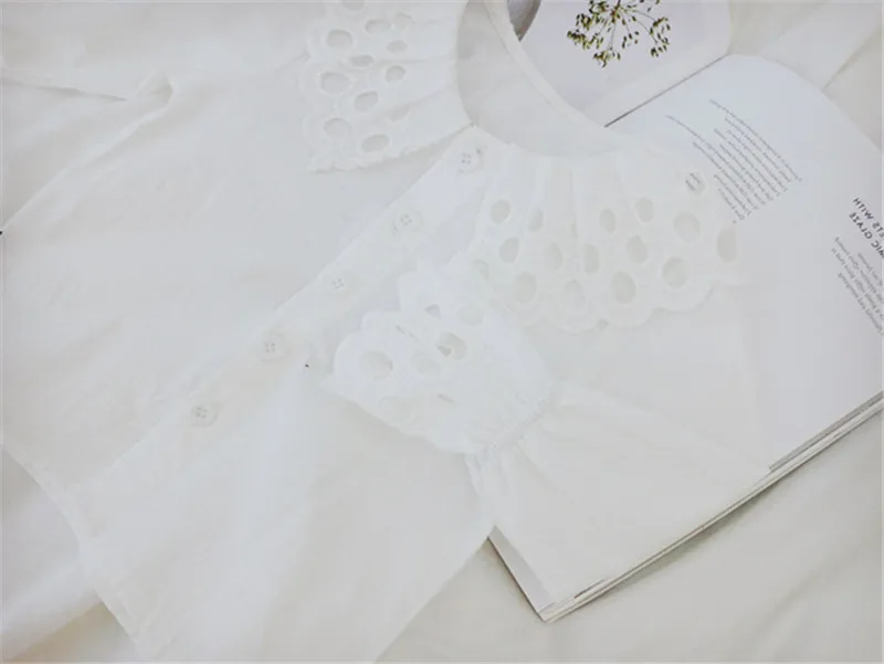 white tops Г. Весенне-осенняя хлопковая кружевная блузка для маленьких девочек белая детская одежда школьная рубашка с длинными рукавами для девочек топы для детей AA3497 - Цвет: white tops