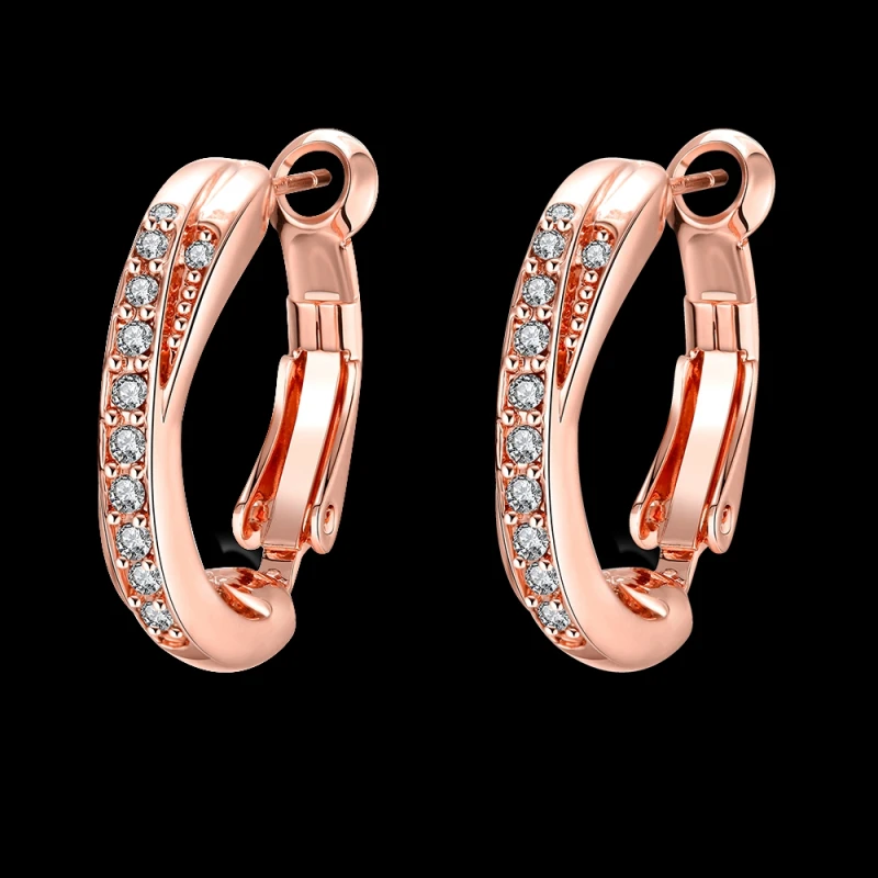 

Garilina fashion jewelry White Cubic Zirconia Rose Gold Hoop Earrings for women wedding Wholesale AE2221