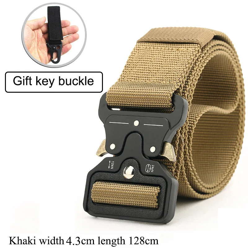 khaki 4.3cm Na ja, автоматическая пряжка, нейлоновый ремень, мужской армейский тактический ремень, мужской военный пояс, Холщовый широкий пояс-шарф, ремень, тренировочный боевой - Цвет: khaki 4.3cm