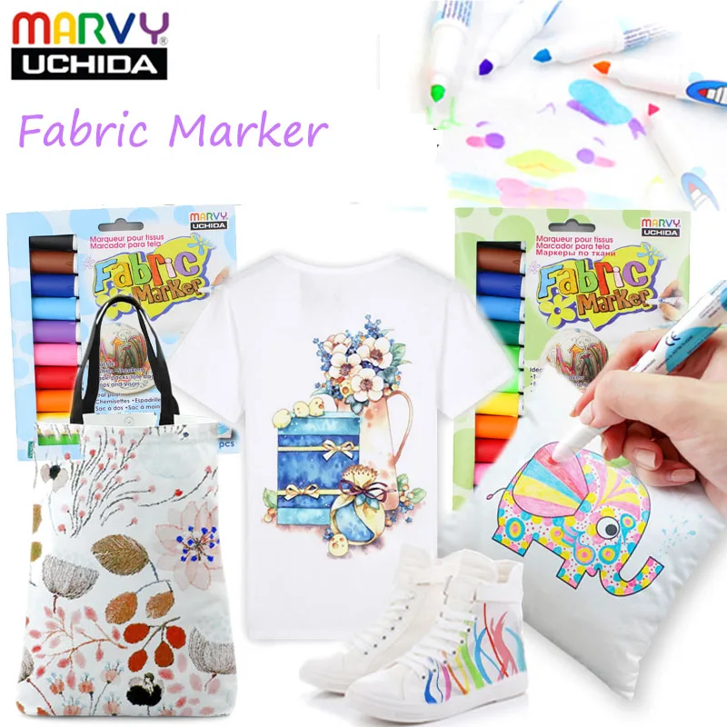 Маркеры для ткани 6 видов цветов Marvy перманентные маркеры рисования детский