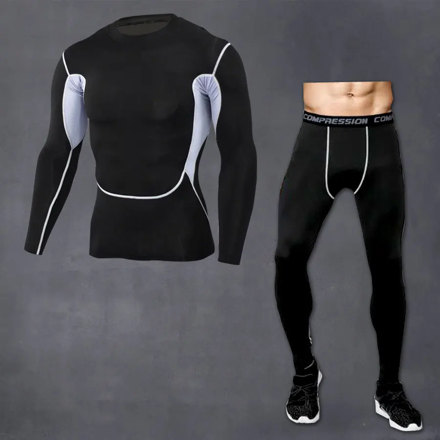 set Компрессионный комплект мужские камуфляжные спортивные Леггинсы мужские rashgarda mma с длинными рукавами футболка muscle гимнастическая майка Велоспорт спортивный костюм - Цвет: set