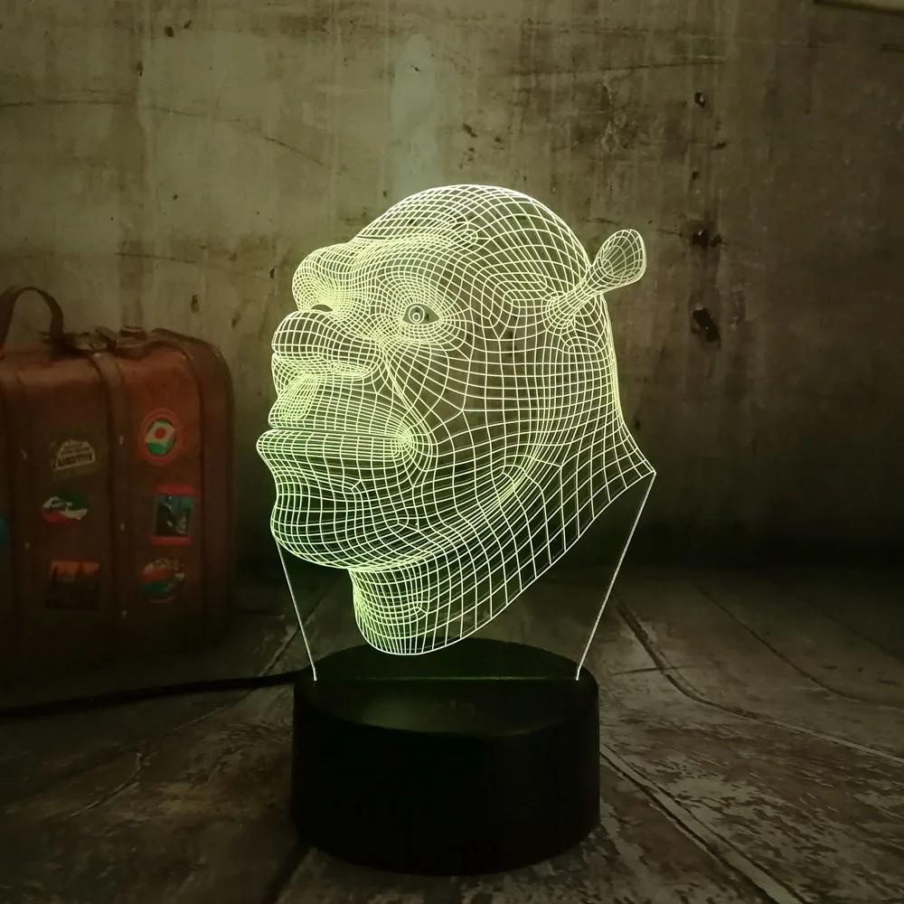 Шрек из мультфильма 3D светодиодный визуальный ночной Светильник s для детей USB