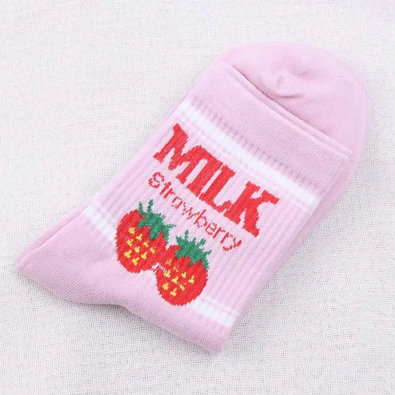 pink strawberry Харадзюку банан печати забавные носки для женщин милый мультфильм медведь носки скейтбордиста мягкие хлопковые повседневные Девушки уличная фрукты носки - Цвет: pink strawberry