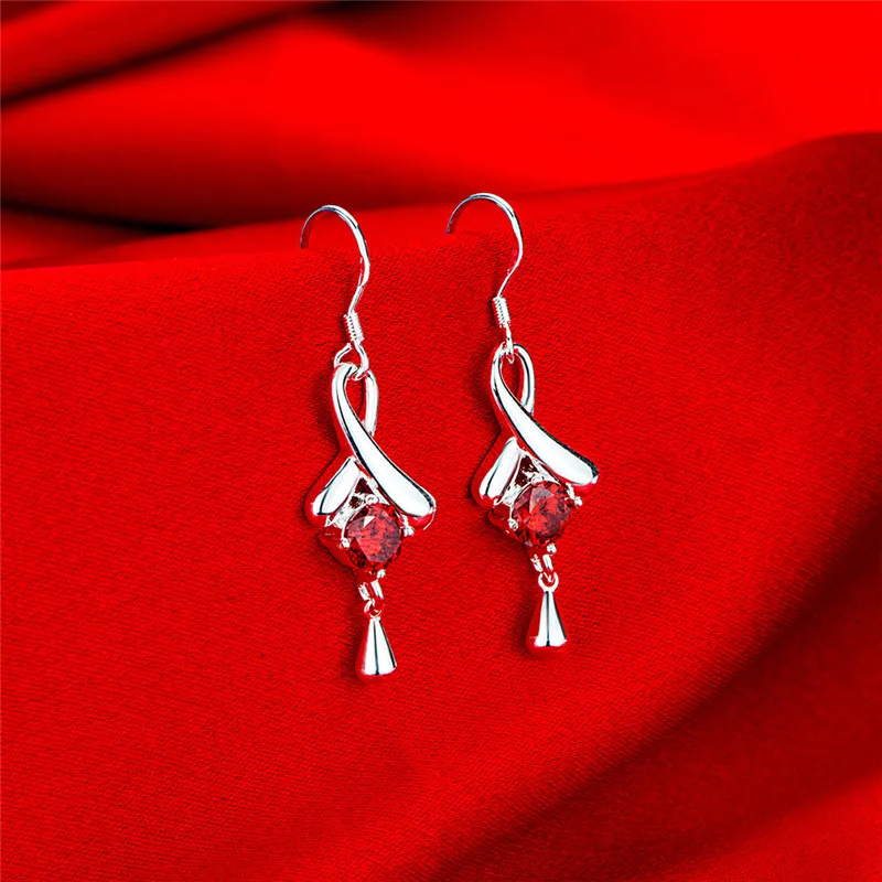 Длинные серебряные Цвет воды Висячие серьги для Для женщин Красный Прозрачный
