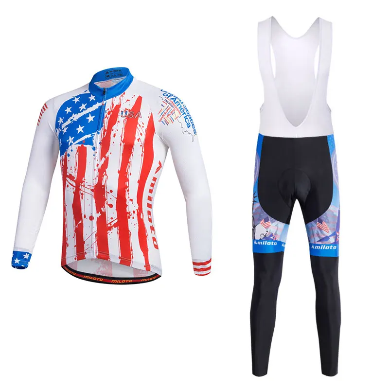 MILOTO мужские наборы Джерси для велоспорта США с длинным рукавом Одежда Pro Team Road Bike &