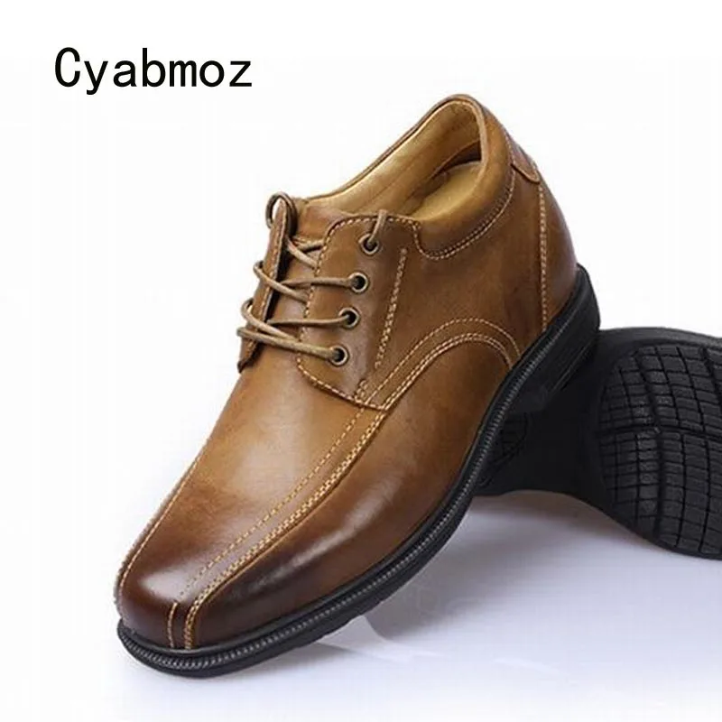 

Мужские повседневные туфли Cyabmoz, натуральная кожа, на шнуровке, увеличивающие рост, 9 см