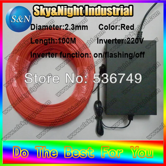 

2.3mm EL WIRE RED 100Meter +220v Inverter With free shipping