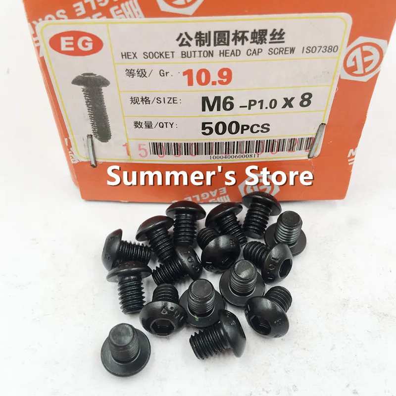 100 шт./лот болт с шестигранной головкой из легированной стали ISO7380 M6 8 мм черный