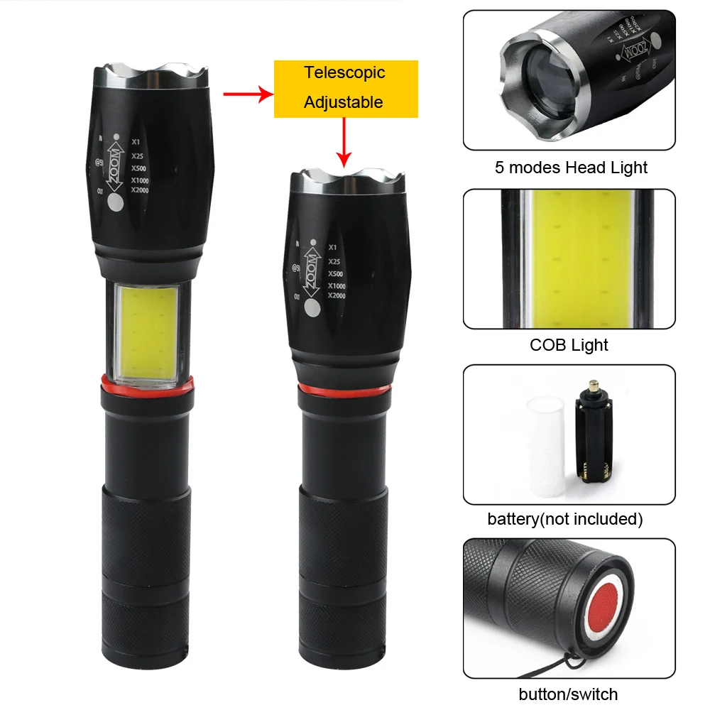 Портативный светодиодный Телескопический мини-фонарик T6 водонепроницаемый
