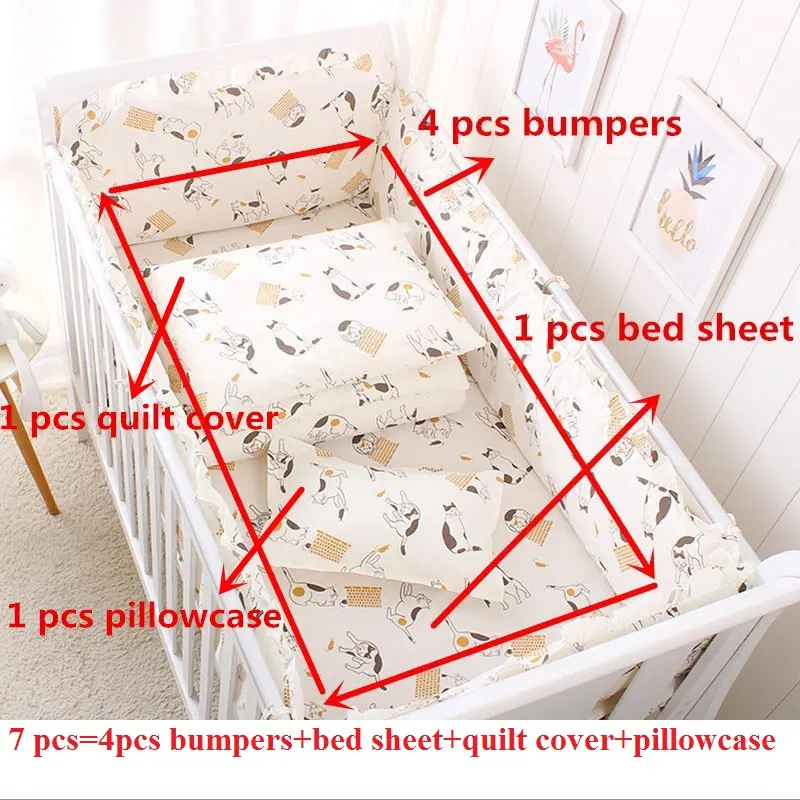 miaoxingren 7pcs 7 шт. хит! Комплект детского постельного белья из хлопка, Комплект постельного белья для детской кроватки, безопасные бамперы, простыня, пододеяльник, наволочка - Цвет: miaoxingren 7pcs