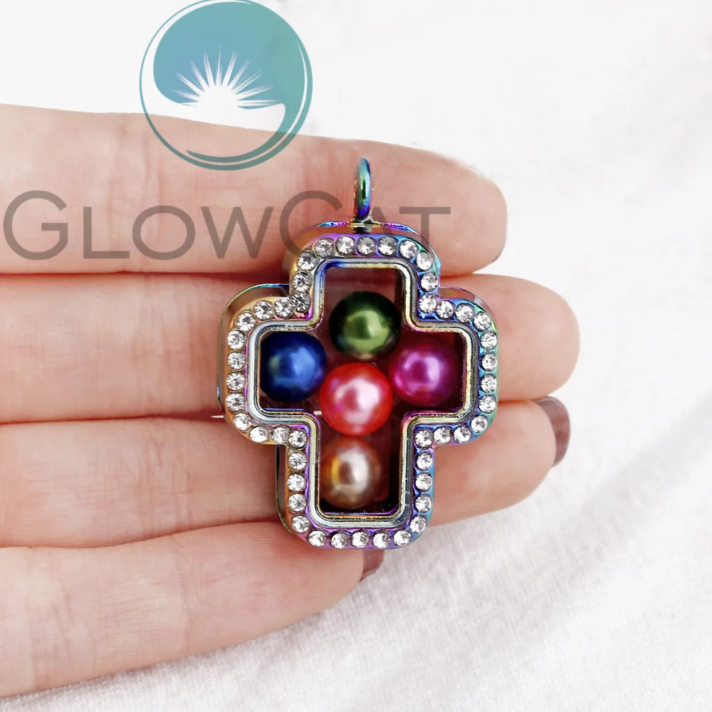 Стеклянная подвеска в виде креста диаметр 8 мм бусины медальон жемчужная клетка