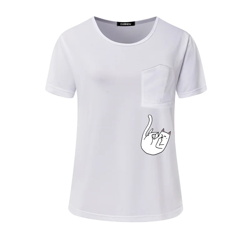 OUBINEW Harajuku t shirt women casual falling kawaii middle finger pocket catplus size pokemon cartoon NVTX30 | Женская одежда