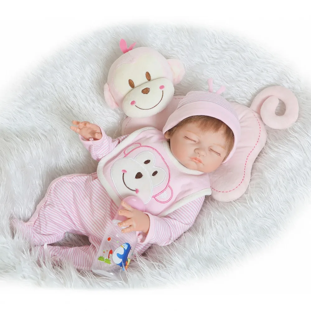 

Bebe doll reborn 20" full silicone reborn baby dolls girl body closed eyes sleeping bebe bonecas with monkey pillow bonecas