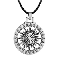 fashion lychee slavic kolovrat sun round geometric pendant necklace gold silver color charm rope chain men necklace