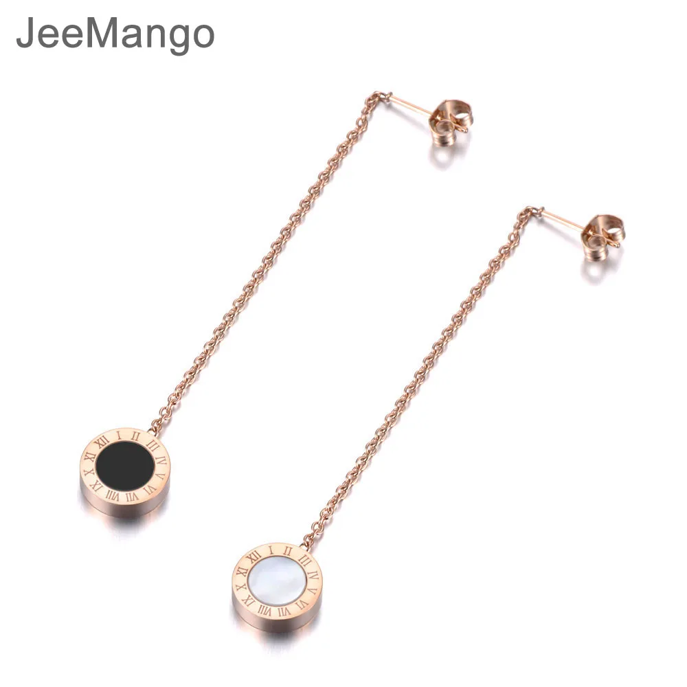Женские серьги из нержавеющей стали JeeMango черные/белые ракушек с римскими цифрами