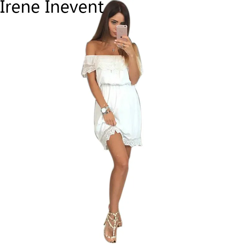 Ирен inevent Лето 2017 г. платье пикантные с открытыми плечами Кружева эластичный пояс