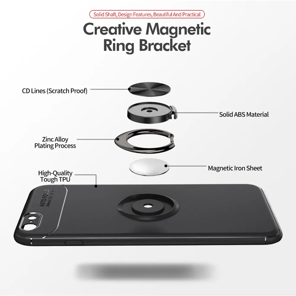 Soft TPU Case For iPhone 7 8 X Xs XR Max Auto Focus Invisible Ring Holder cover 7plus 6s Plus free shipping |