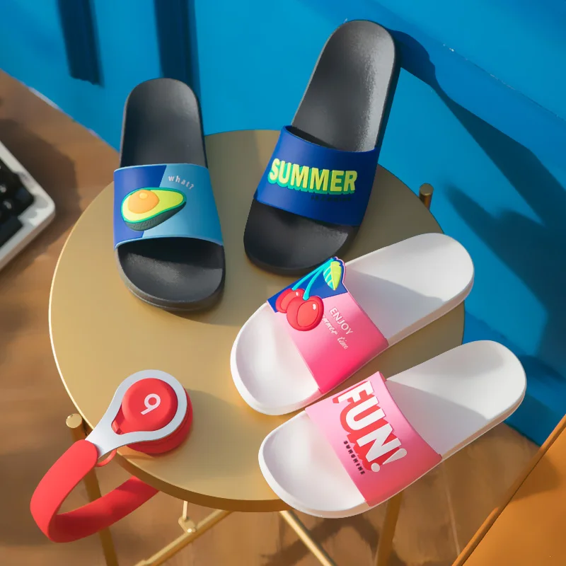 Женские летние шлепанцы пляжные с рисунком фруктов лимона вишни домашние