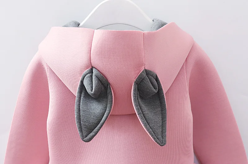 Baby Girl Rabbit Hooded Cotton Jacket for Autumn Spring Kid Space Outwear Pink and Grey 2 Colors | Детская одежда и обувь