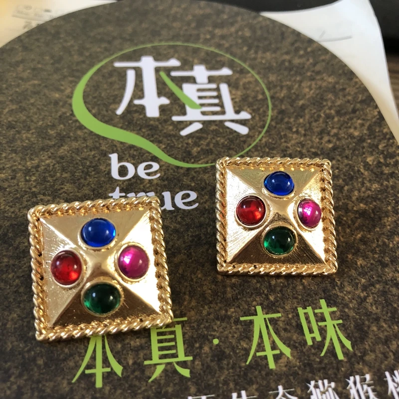 

Exquisite Square Mixed Color Stone Geometric Stud Sweet Earrings
