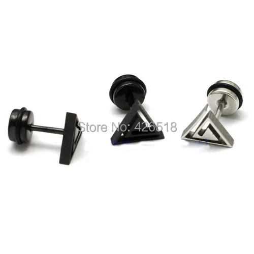 Полые треугольные белые черные серьги гвоздики из титановой стали в стиле панк