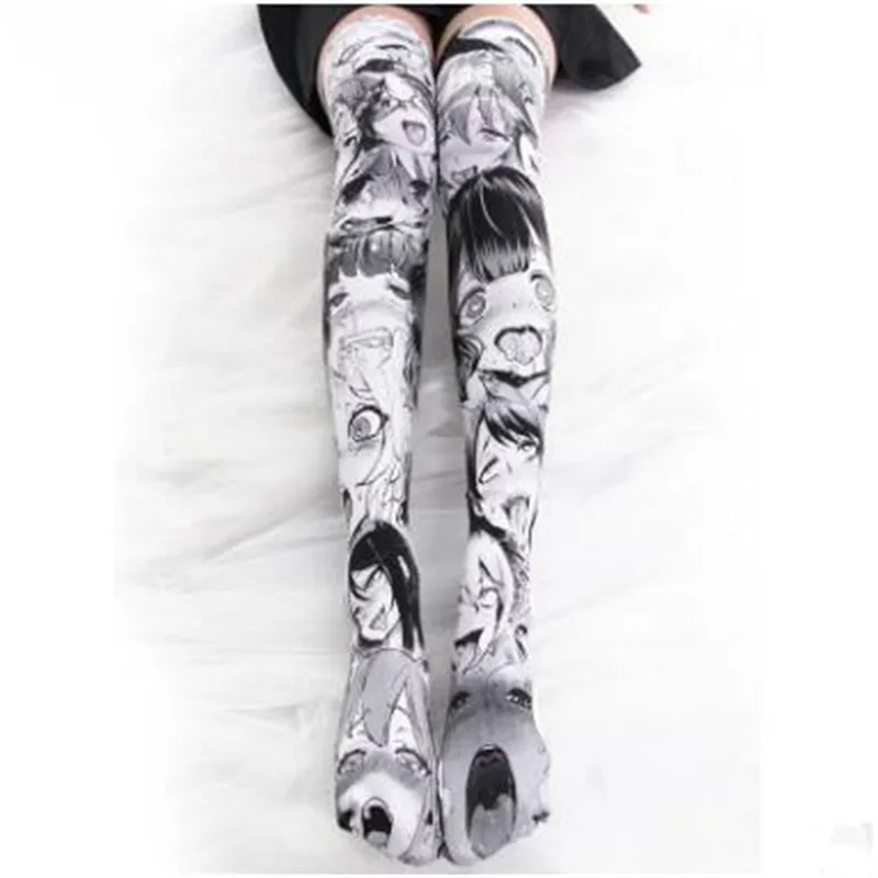 Style 2 Black Аниме высокие носки до бедра карикатура мультфильм фигура чулки с принтом костюмы для косплея аксессуары TuiWa Необычные носки бархат - Цвет: Style 2 Black