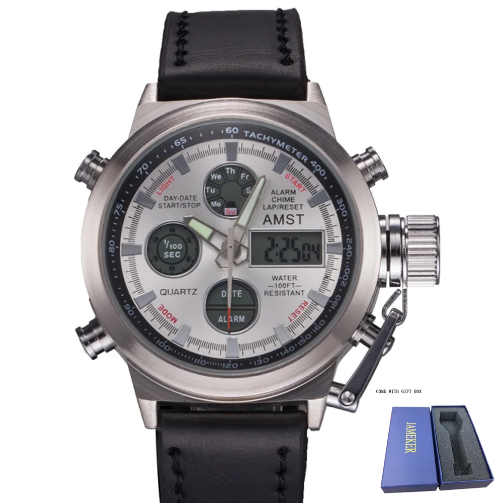 white black Известный люксовый бренд AMST мужские спортивные часы мужские цифровые часы мужские армейские военные кожаные светодиодный наручные часы Relogio Masculino - Цвет: white black