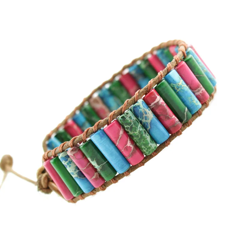 Bohemia Women Bracelets Bangles Vintage Leather Wrap Bracelet Handmade Emperor Stone Beaded Fashion Cuff DC05 | Украшения и