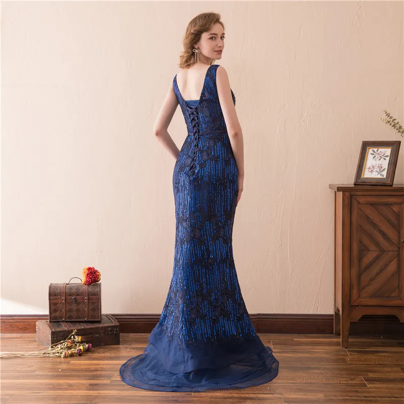 Женское вечернее платье с открытой спиной Forevergracedress темно-синее русалки расшитое