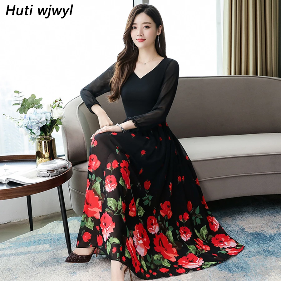 Винтажные пляжные Макси-платья с длинным рукавом Осень-зима 2020 3XL размера плюс