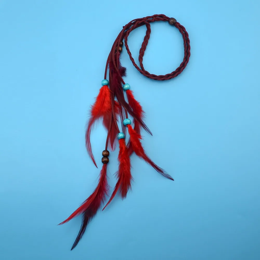 Hot Bohemian Ethnic Festival Hippie Headdress Hair Accessories Bead Red Feather Indian Headband Piece Band African Jewelry | Украшения и