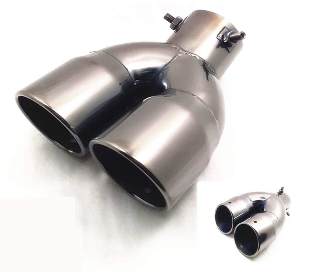 Универсальный выхлопной трубопровод из нержавеющей стали двойной черный двойной для автомобиля 63 мм Car Styling подходит для Nissan Bluebird/Ford Fox/Kia On.