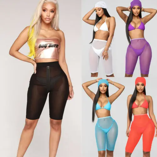 Женские спортивные шорты в сеточку черные белые фиолетовые синие оранжевые