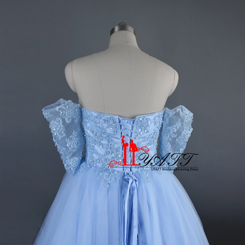 2017 новое поступление небесно-Голубое Бальное Платье со средними рукавами пышное