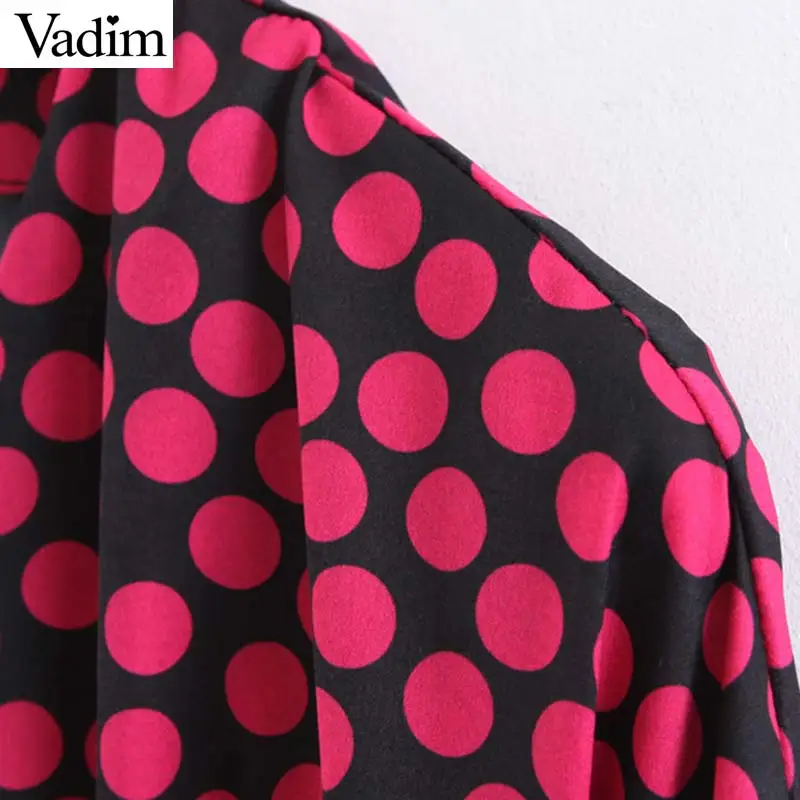 Милое женское винтажное платье макси с v-образным вырезом и принтом в горошек