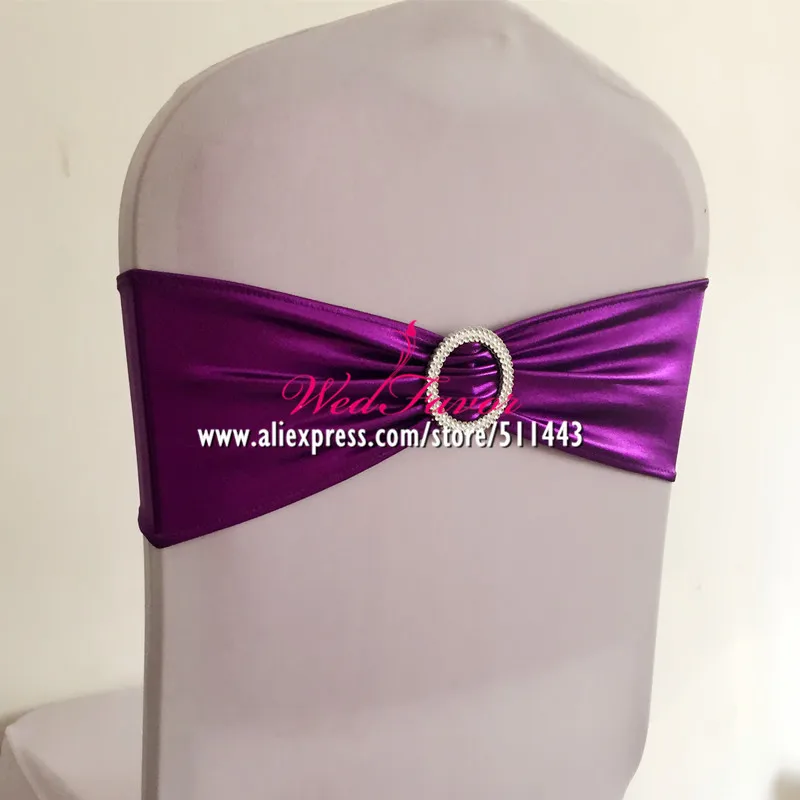 Purple 50 шт. металлический, золотой, серебряный, лайкра, спандекс, растягивающийся пояс для стула, с круглой пряжкой, для свадебного торжества, отеля, вечерние, украшения - Цвет: Purple