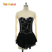nasinaya figure skating dress customized competition ice skating skirt for girl women kids black long sleeve