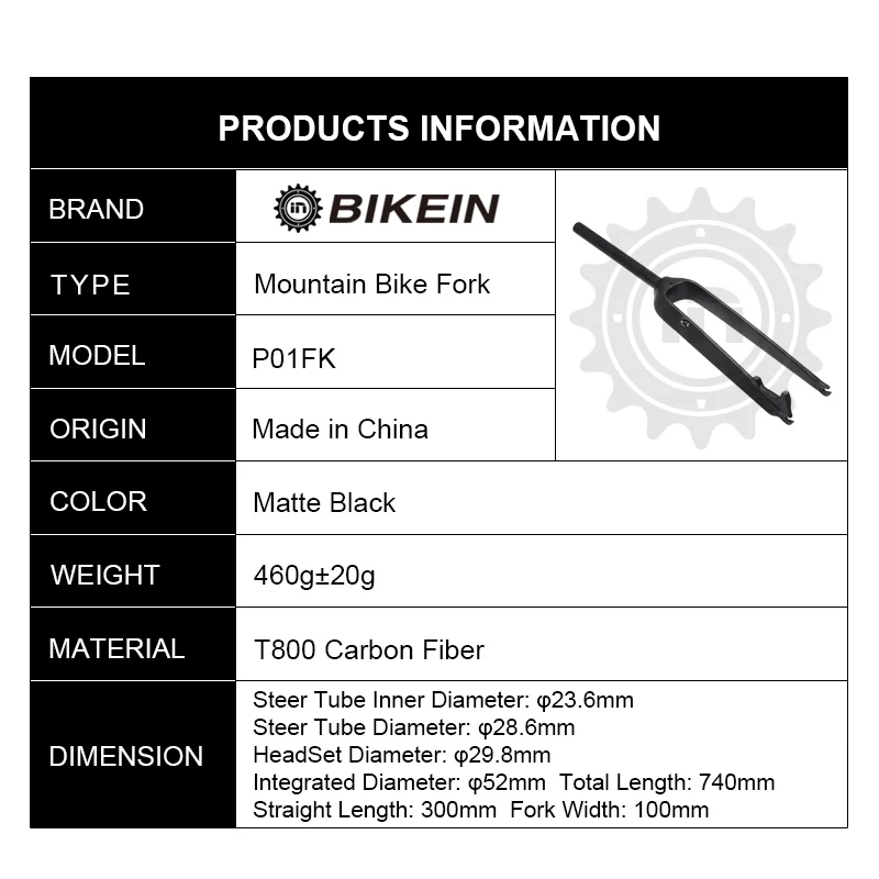 

BIKEIN mtb Carbon Fork ultra-light Mountain Bike Front Fork 26 27.5 29er Straight Hard Fork Bicycle Parts 460g bike 29