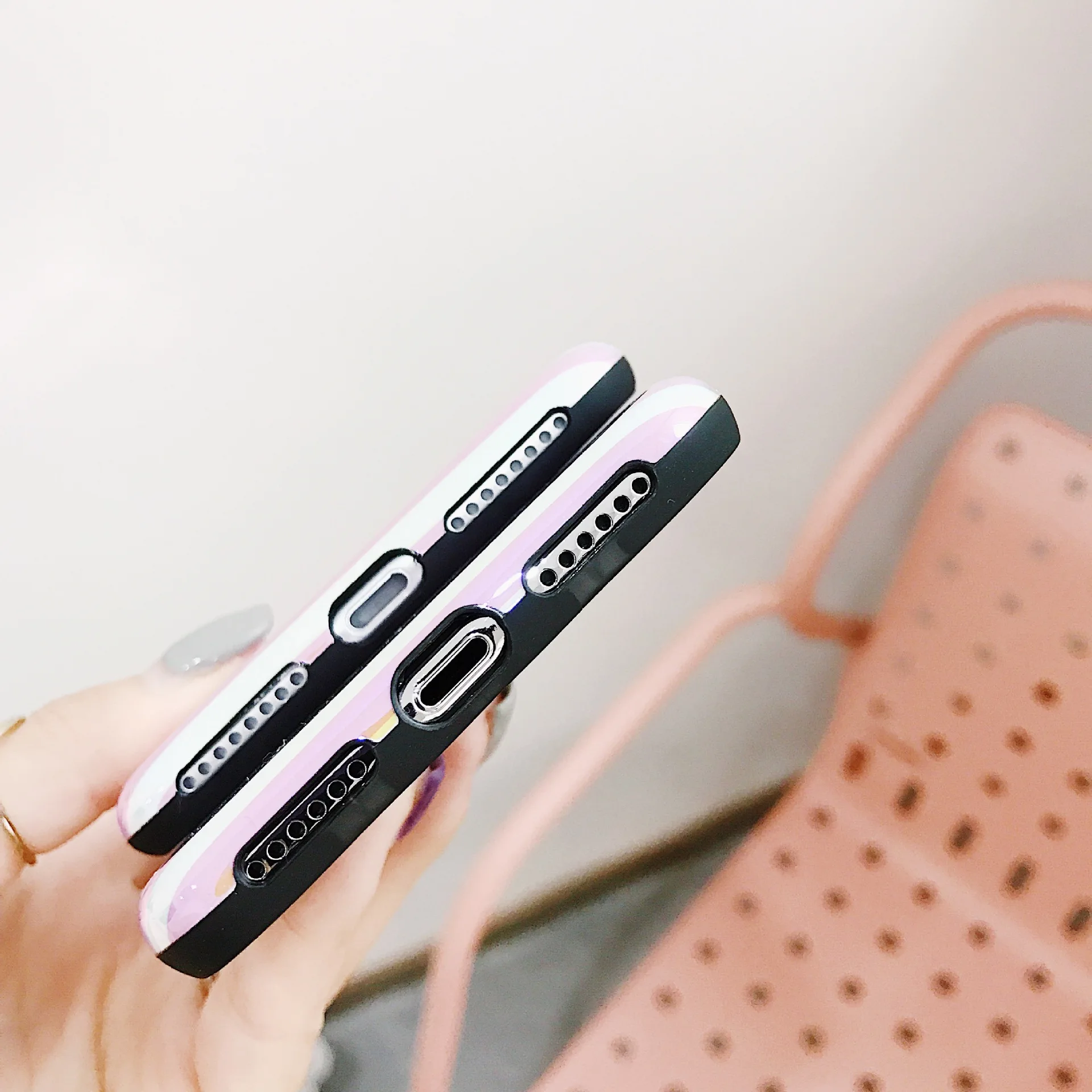 Luxury Designer Stripe Heart Blue Ray Pink Case Cover for IPhone X XS 7 6 6s 8 Plus IPhone8 7plus Blu-ray Cellphone Cases Coque |