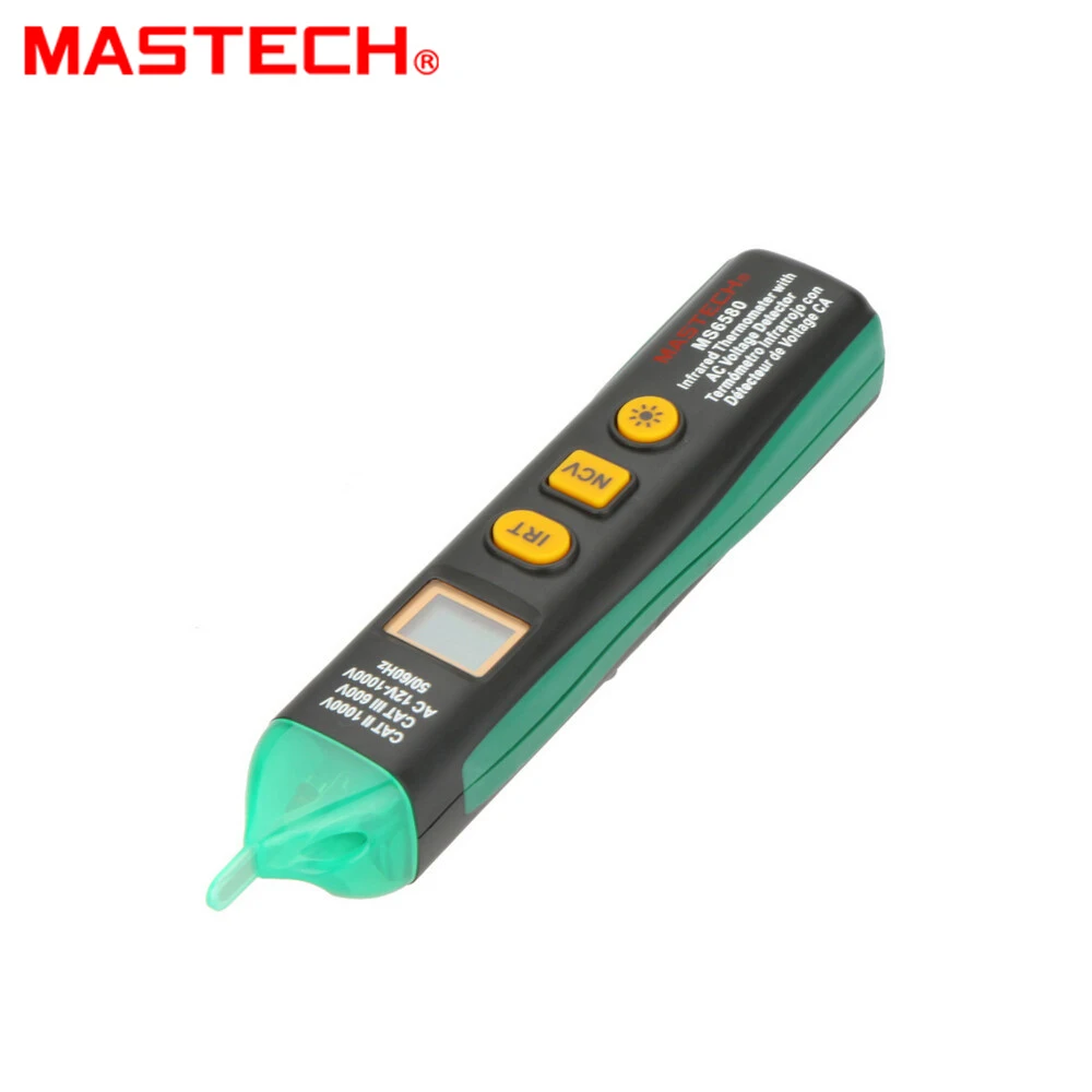 2 в 1 MASTECH MS6580 Ручка Тип Цифровой инфракрасный ИК лазерный термометр измеритель температуры и 12-1000 В Бесконтактный детектор напряжения