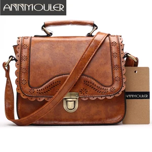 Винтажная дамская сумочка Annmouler из искусственной кожи, маленький ажурный кружевной мессенджер на плечо, коричневый ретро ранец для девушек