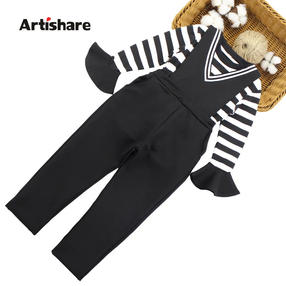 Детский комбинезон с V-образным вырезом и рубашка в полоску на возраст 6-14 лет |