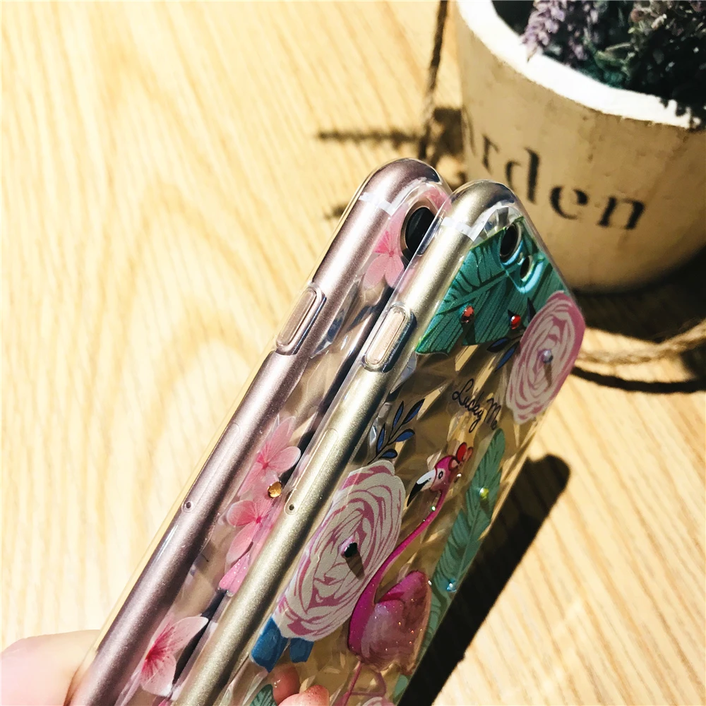 Cases For Iphone 7 Cute Cartoon Flamingos 3D Pattern Phone Case 6 6s 8 Plus X Transparent Diamond Soft TPU Coque Capa |