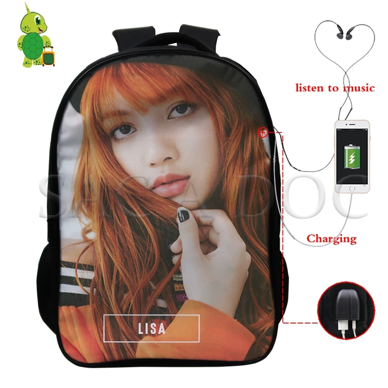 16 Корейские рюкзаки Kpop Blackpink Kill This рюкзак для женщин и мужчин USB зарядка для ноутбука сумка Jisoo/Дженни школьные и дорожные сумки - Цвет: 16