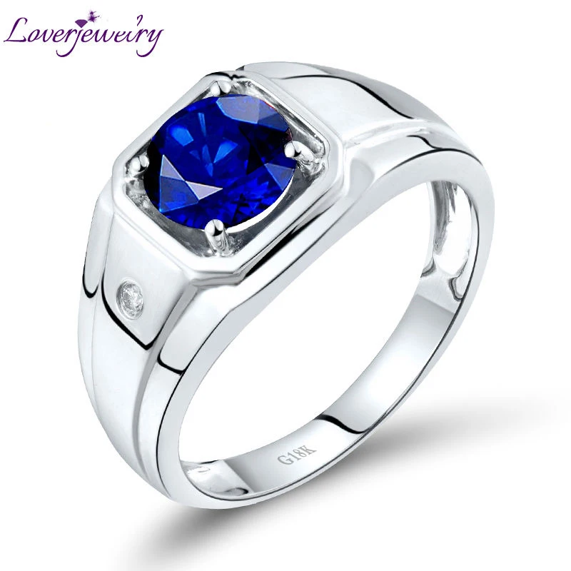 LOVERJEWELRY мужские кольца роскошные синие сапфировые обручальные 18 кт белое золото