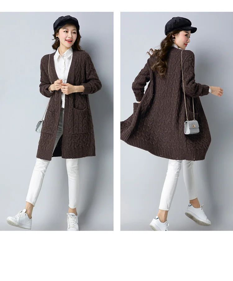 Для женщин Autumn Cashmere плюс Размеры 3XL средней длины Трикотаж женский с длинным рукавом вязаный свитер леди Повседневное свободные пальто-кардиган C62