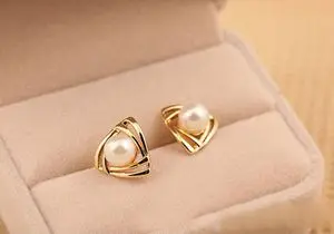 Женские Модные треугольные серьги-гвоздики с белым пресноводным жемчугом в