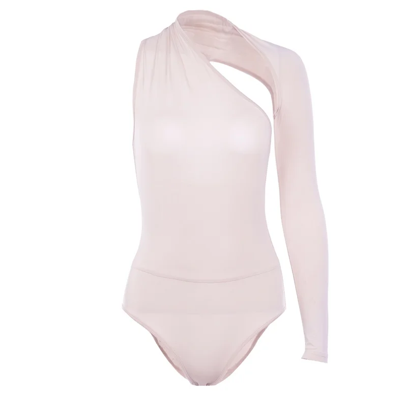 Apricot WannaThis боди с длинным рукавом на одно плечо для женщин, Одноцветный сексуальный облегающий боди с бретелькой через шею, вечерние, Клубные, модные, Осенние, Летние Боди - Цвет: Apricot