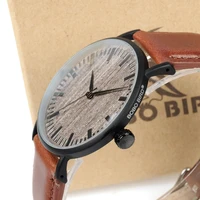 bobo bird mens watch with metal case wooden dial face soft leather band quartz watches for men women wristwatch male drop ship