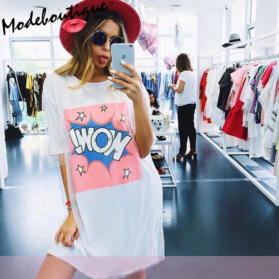 Mode Boutique Women Dress Casual O-neck Printing Sugar Girl Fashion Print Mesh White Summer Robe De Soiree Vestidos | Женская одежда